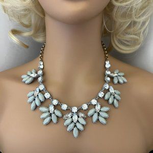 NWT J Crew Grey and Rhinestone Statement Necklace Gold Chain Flower Leaf